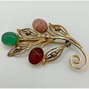 Vintage Scarab Brooch 1/20 12k Gold Filled Gemstones Signed C.C. Curis Creations
